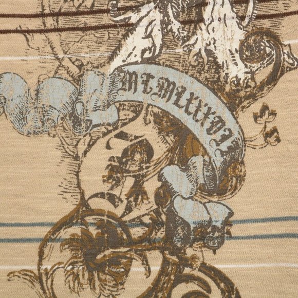 Aeropostale Compagnie Generale Polo Shirt Beige Brown Tan Grey Striped L Large - Picture 6 of 8